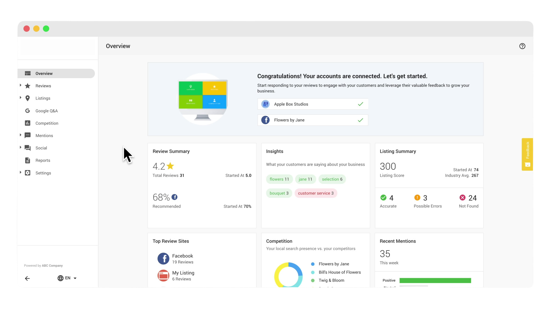 Image of the reputation management dashboard.