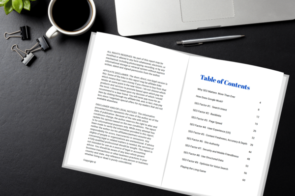 Image of the Table of Contents of the "Winning the SEO Game" pdf.| Purely Write